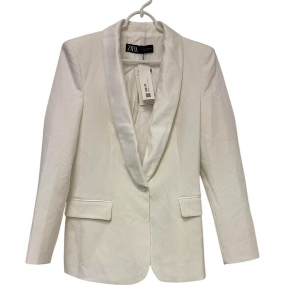 Zara Jackets & Blazers - Zara Womens Tuxedo Blazer Suit Jacket Size M White Satin Lapel 7855/542 NWT